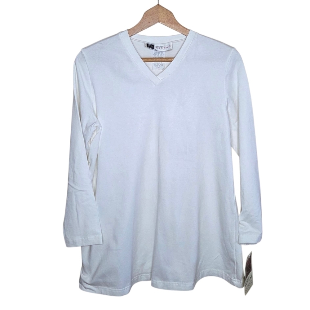 Vintage NWT Tomorrow's Mother | White Maternity V-neck T-Shirt Size Small